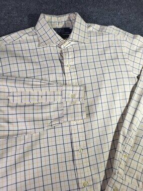 Polo Ralph Lauren Mens Shirt  Regent Long Sleeve Yellow Blue Striped Medium 16 L